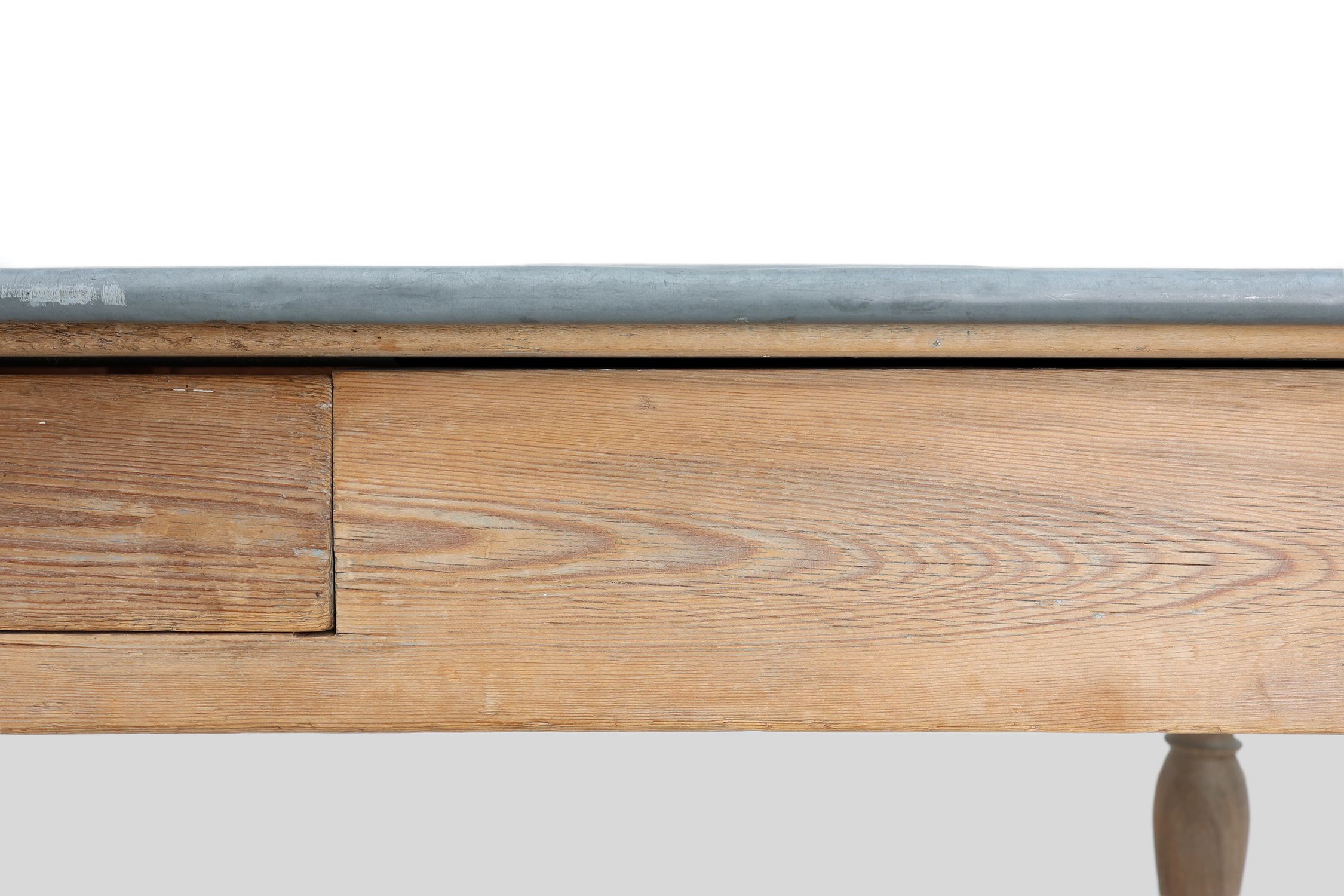 Rustic French pine wood dinner table with zinc top, ca. 1850thumbnail